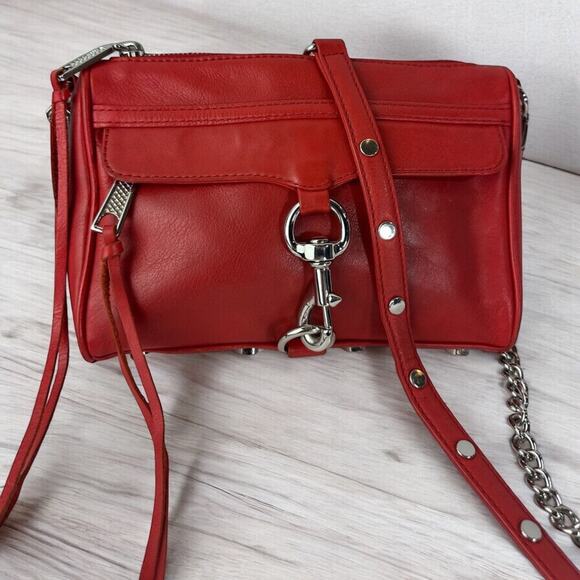 Rebecca Minkoff Handbags - Rebecca Minkoff Mini Mac Crossbody Bag Red Leather Purse Chain Strap Studded